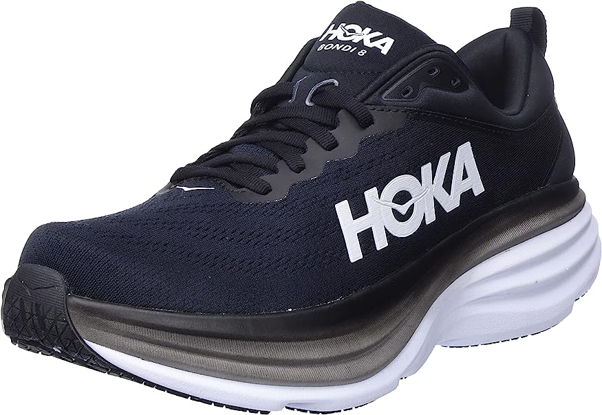 HOKA ONE Bondi 8 Mens Running Shoes - Black/White - 10.5