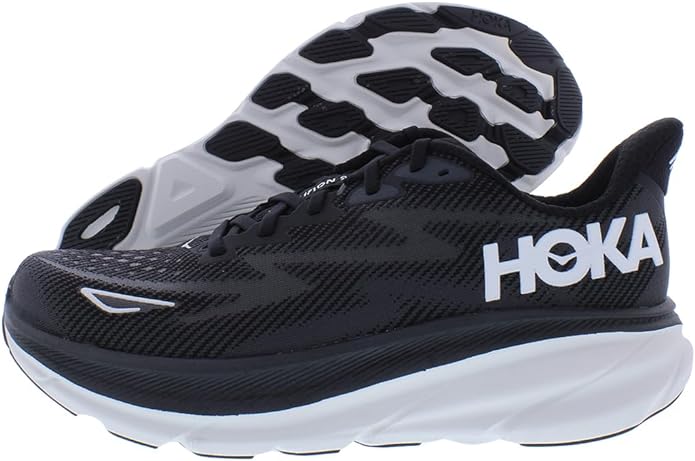 Hoka One Mens Clifton 9 Road Running Shoes - Black/White - 10