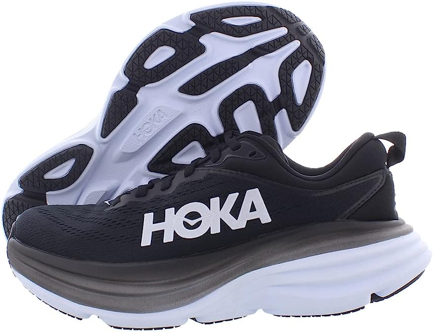 HOKA ONE Bondi 8 Womens Running Shoes - Black/White - 8.5