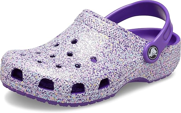 Crocs Kids Classic Glitter Clog - Neon Purple/Multi - C11