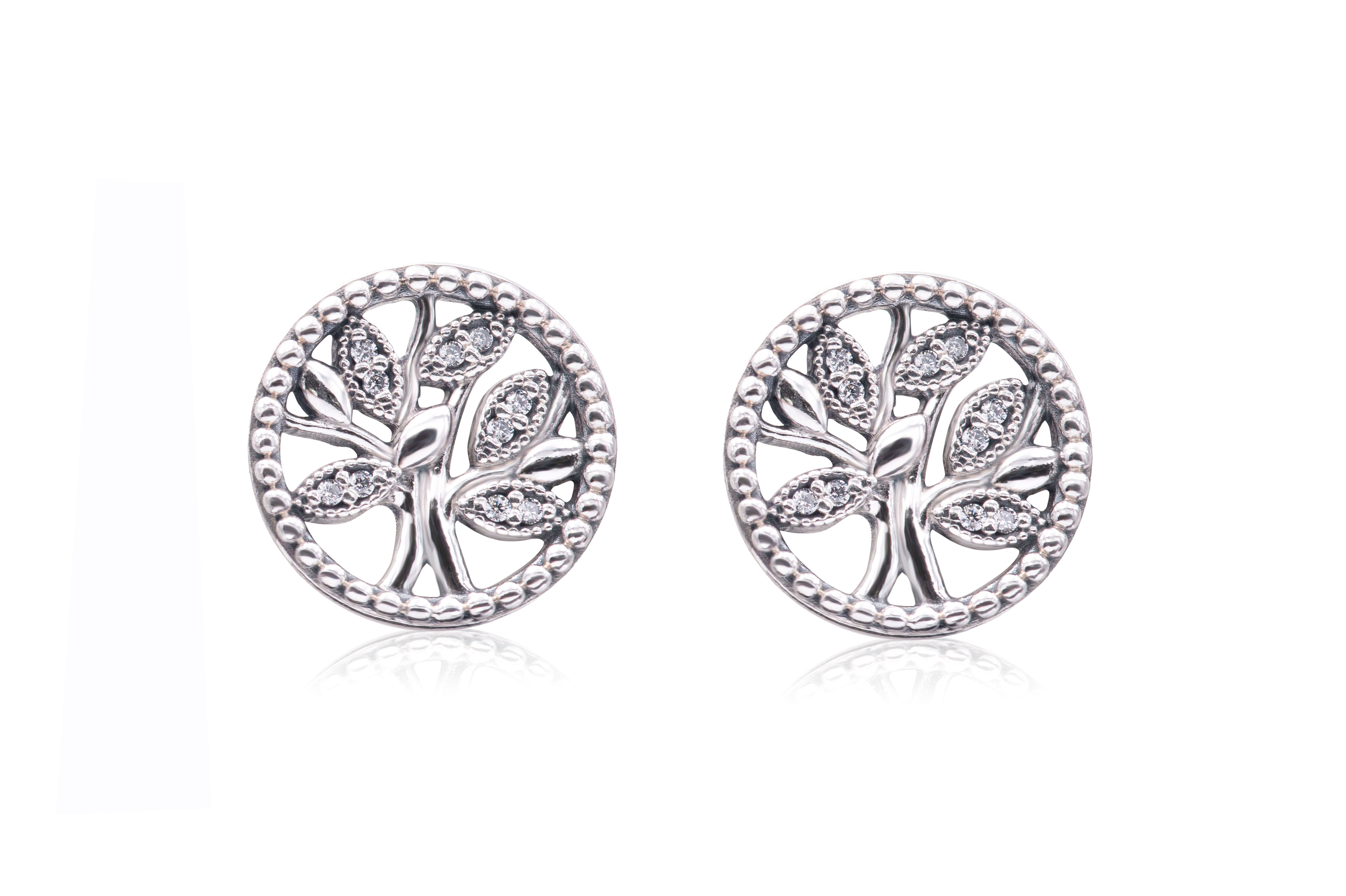 PANDORA Trees of Life 925 Sterling Silver Earrings - 297843CZ