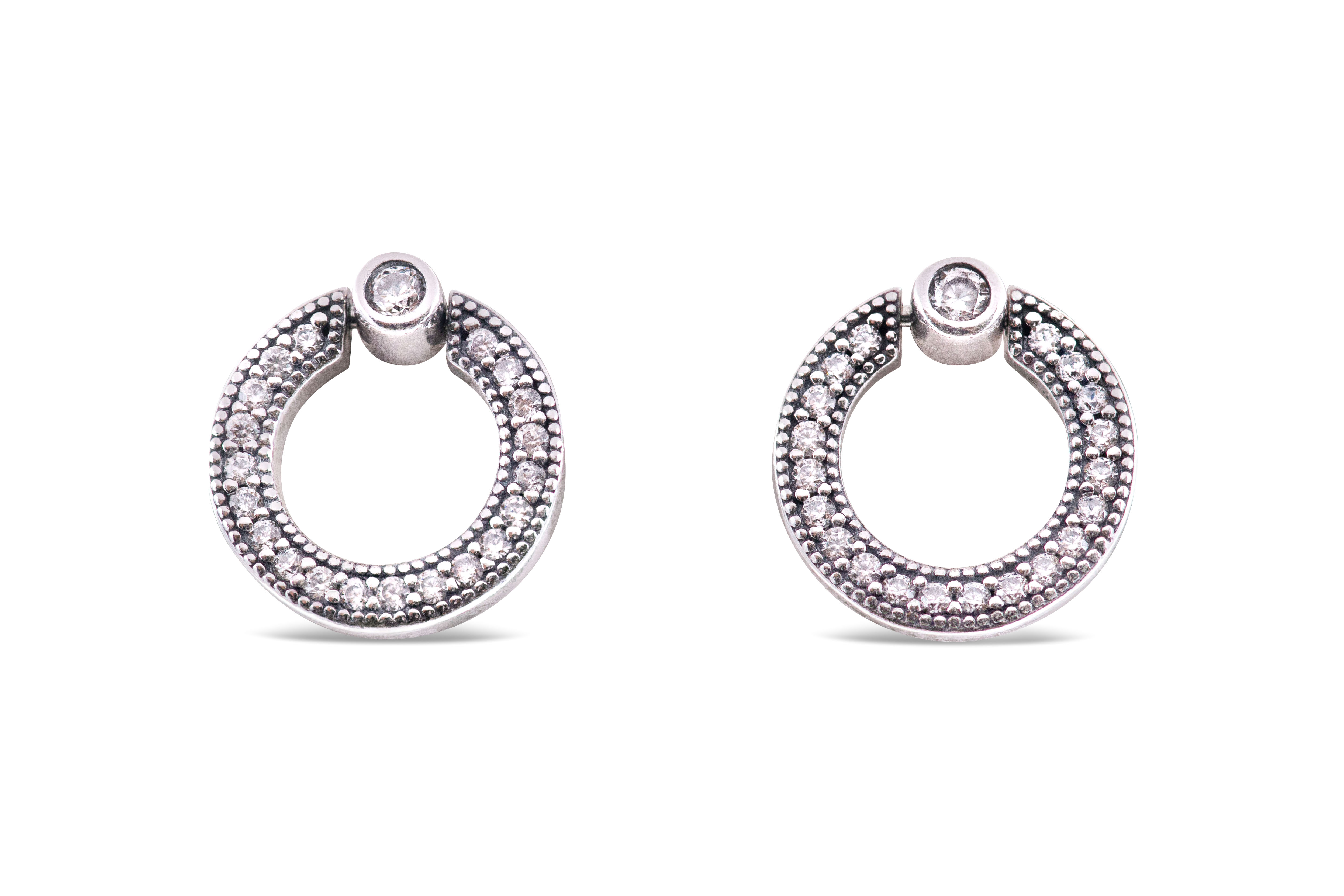 Pandora Pave Logo Circle Reversible Stud Earrings