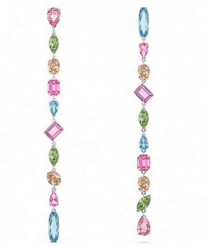 Swarovski Light Multicolored Rhodium Plated Gema Long Drop Earrings