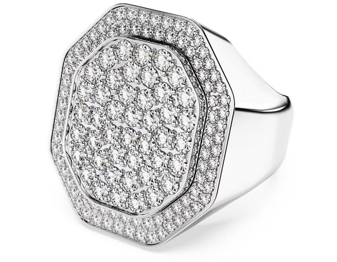 Swarovski Dextera Cocktail Ring Octagon Shape White Rhodium Plated