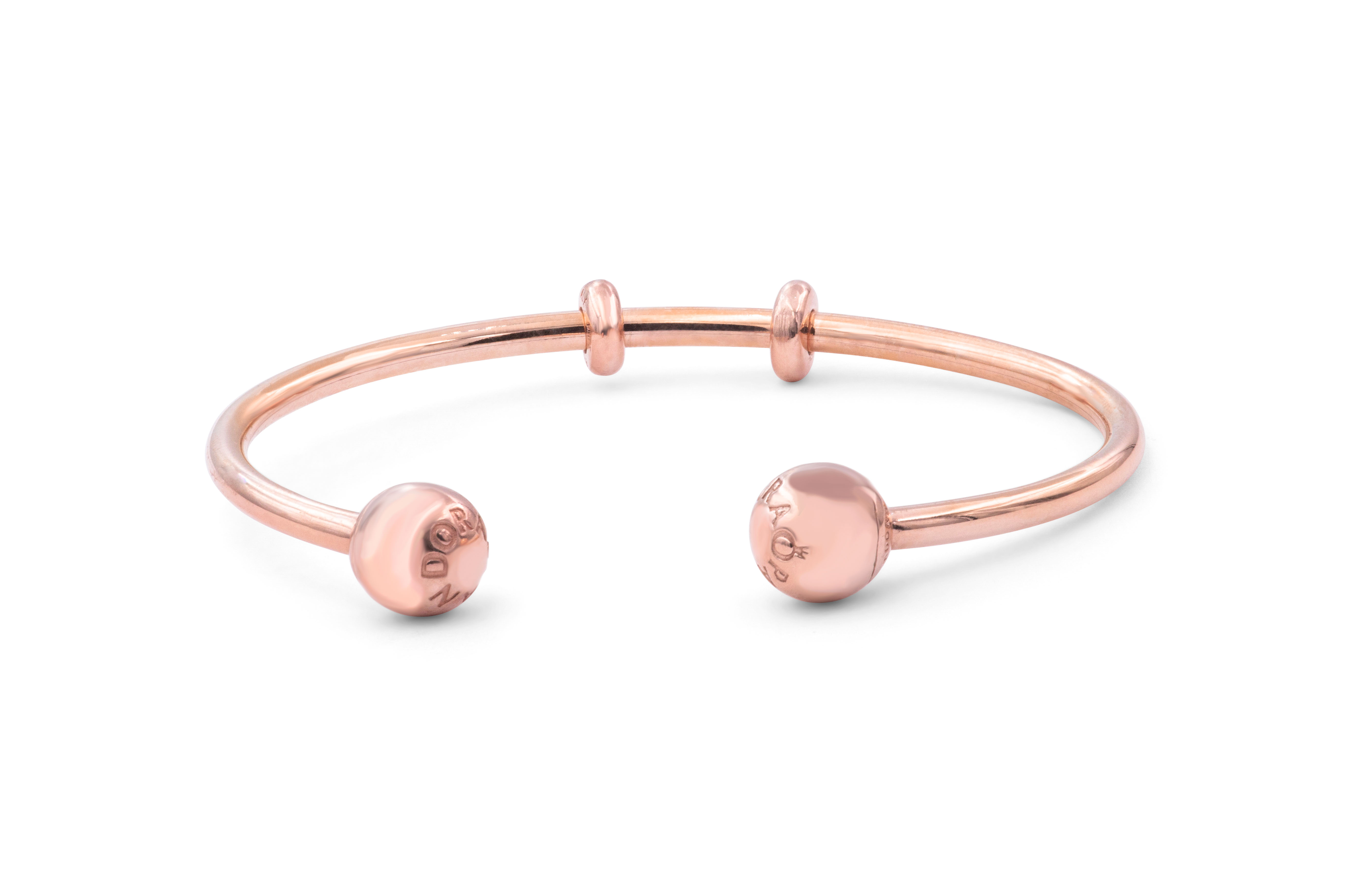 Pandora Open Bangle In Pandora Rose With Silicone Stoppers And Interchangeable End Caps