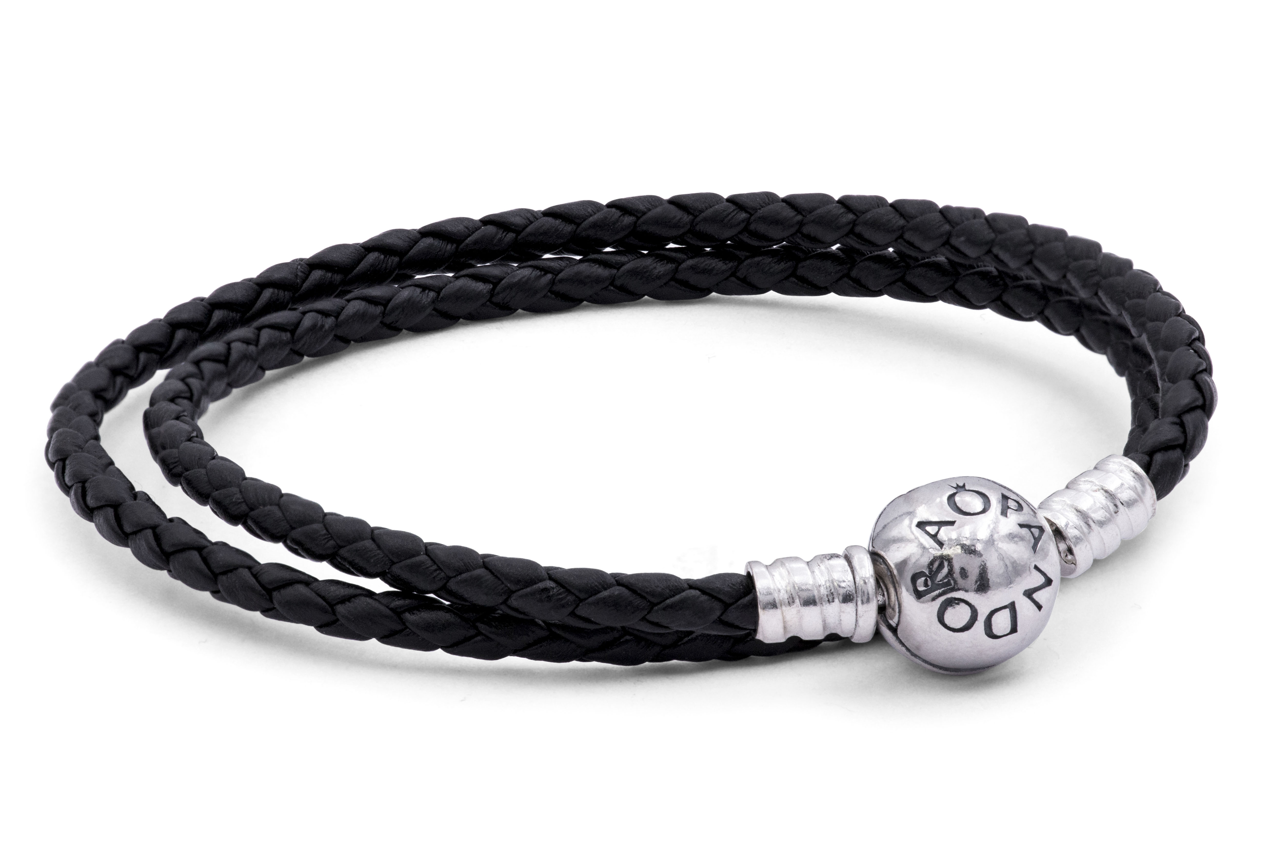 PANDORA Black Braided Double-Leather Charm Bracelet