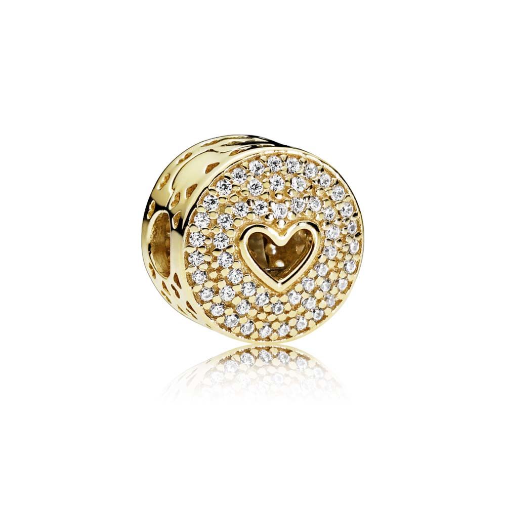 PANDORA Heart clip in 14k gold with 104 bead-set clear cubic zirconia