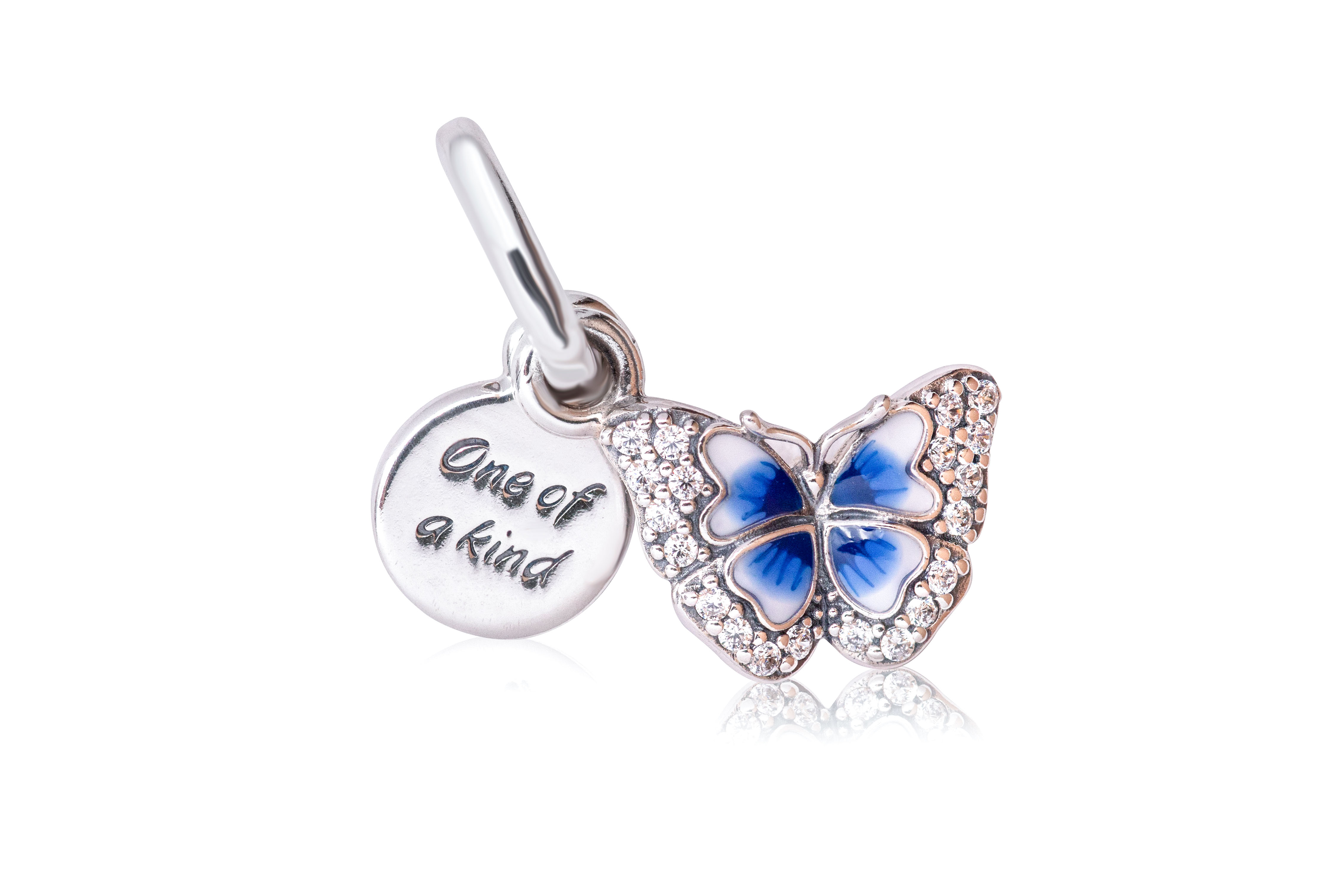 Pandora Moments Blue Butterfly Quote Double Dangle Charm