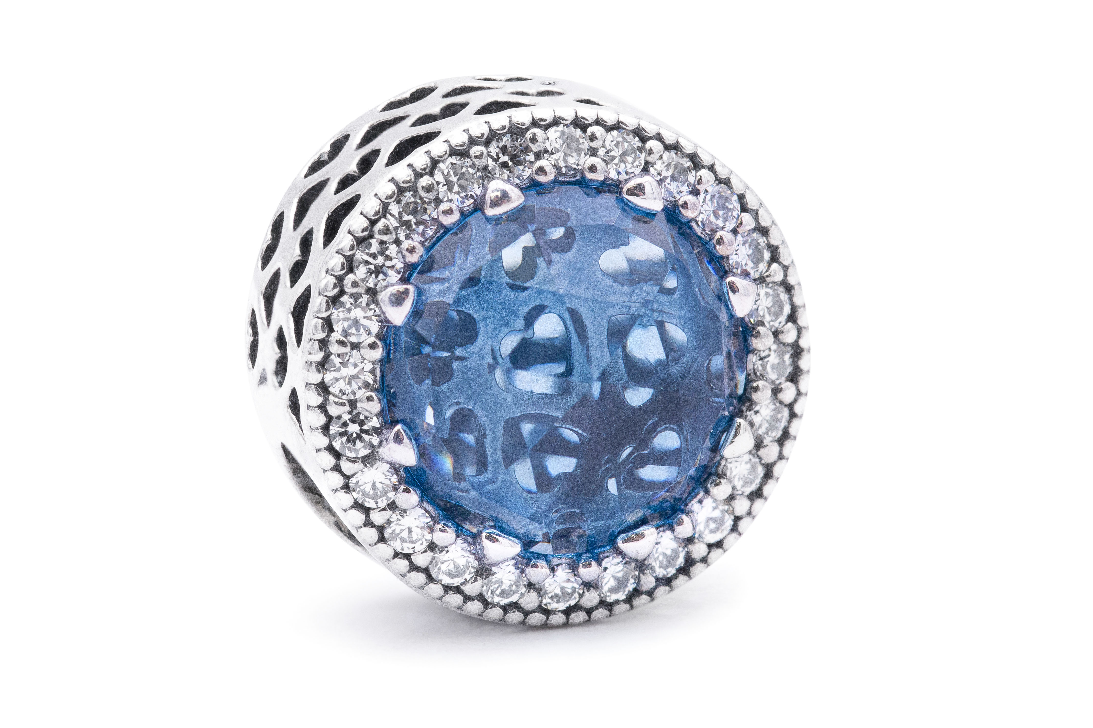 PANDORA Radiant Hearts Charm - Sky-Blue Crystal & Clear CZ - 791725NBS