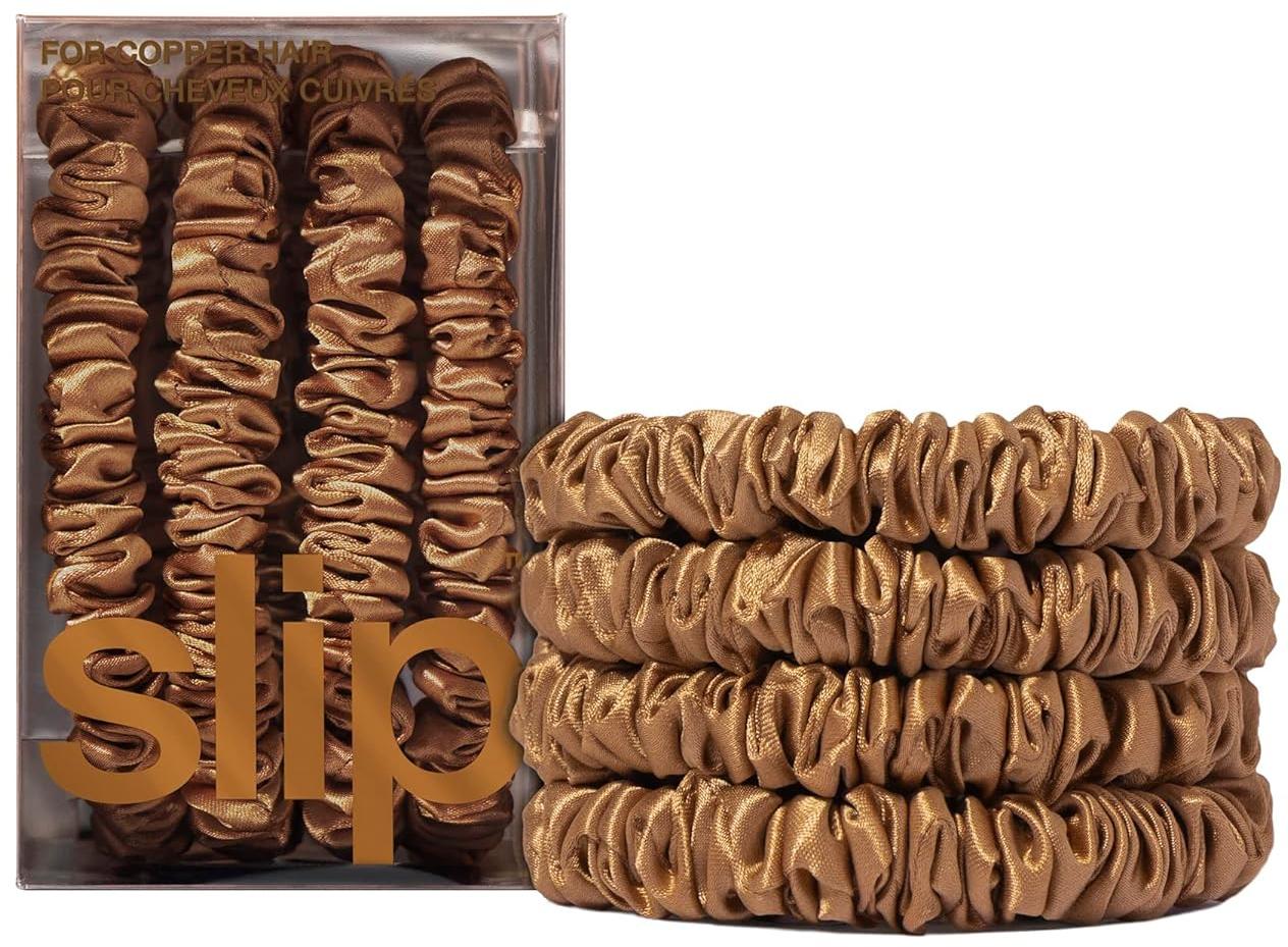 Slip Silk Skinny Scrunchies - Elastic Scrunchies Set (Set Of 4) - Copper