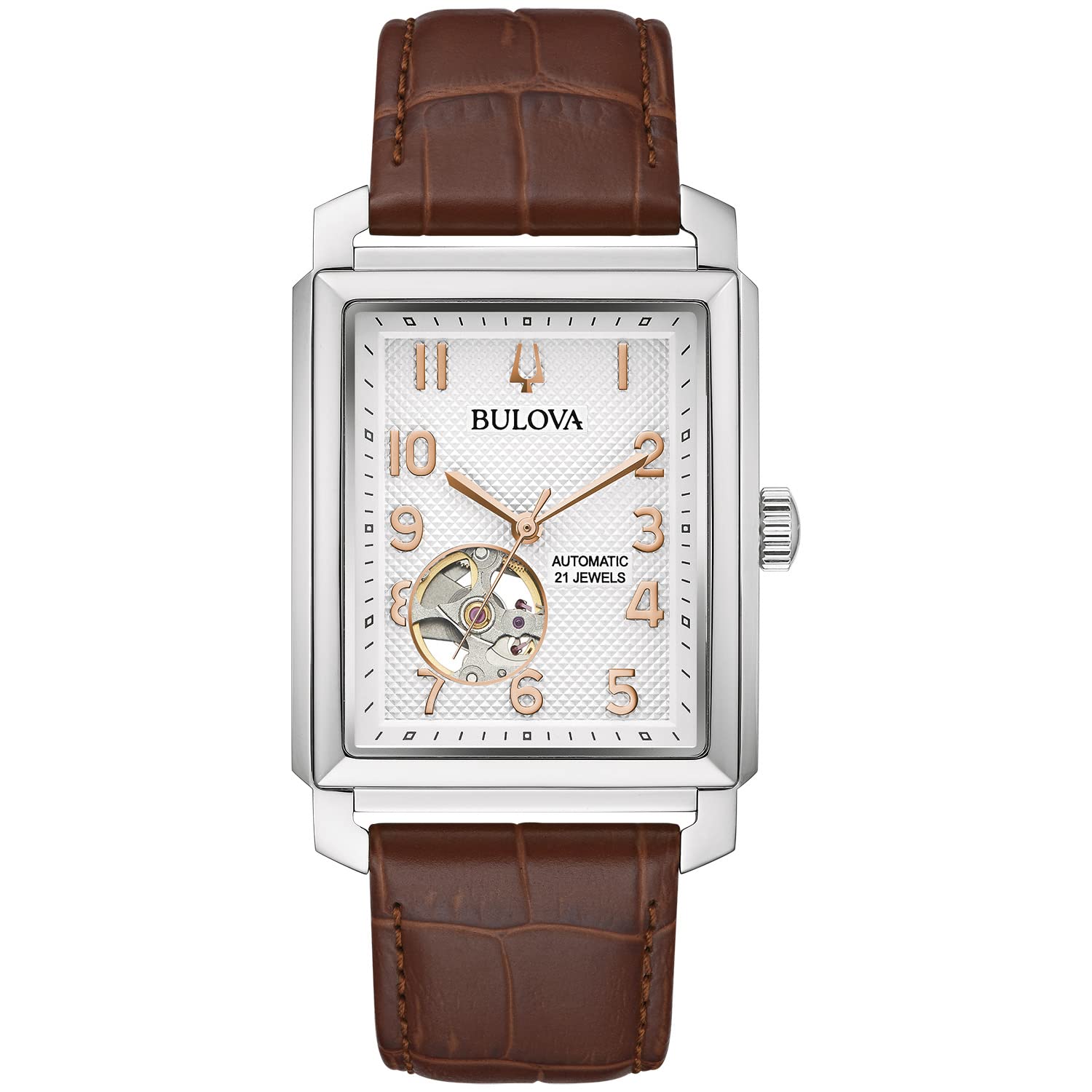 Bulova Sutton Automatic Alligator-Grain Leather Mens Watch 96A268