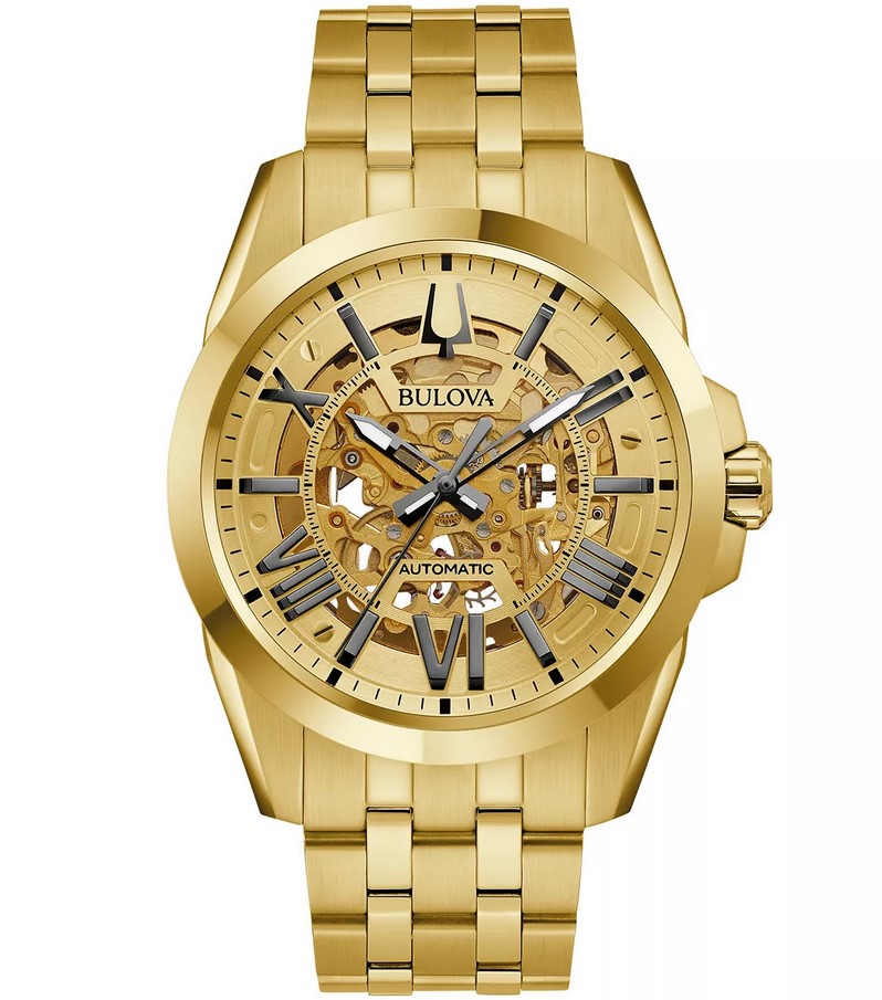 Bulova Sutton Automatic Skeleton Gold-Tone Mens Watch 97A162