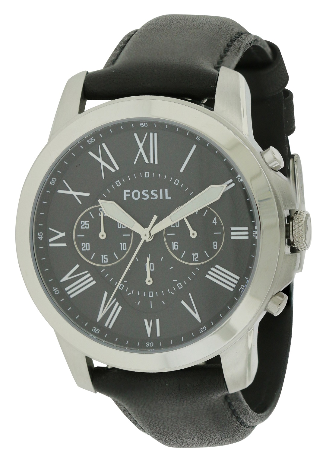 Fossil Grant Black Leather Chronograph Mens Watch FS4812