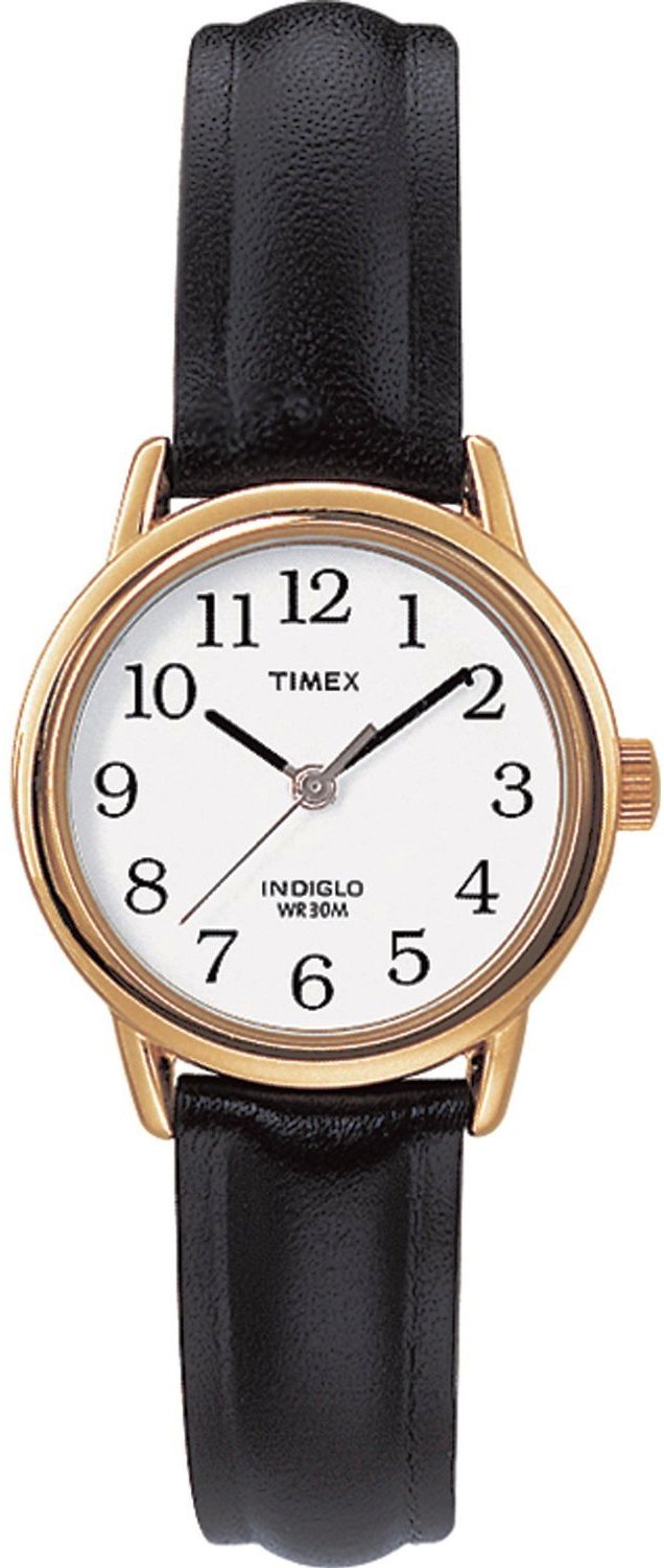 Timex Ladies Easy Reader Gold-Tone Black Leather Watch T20433