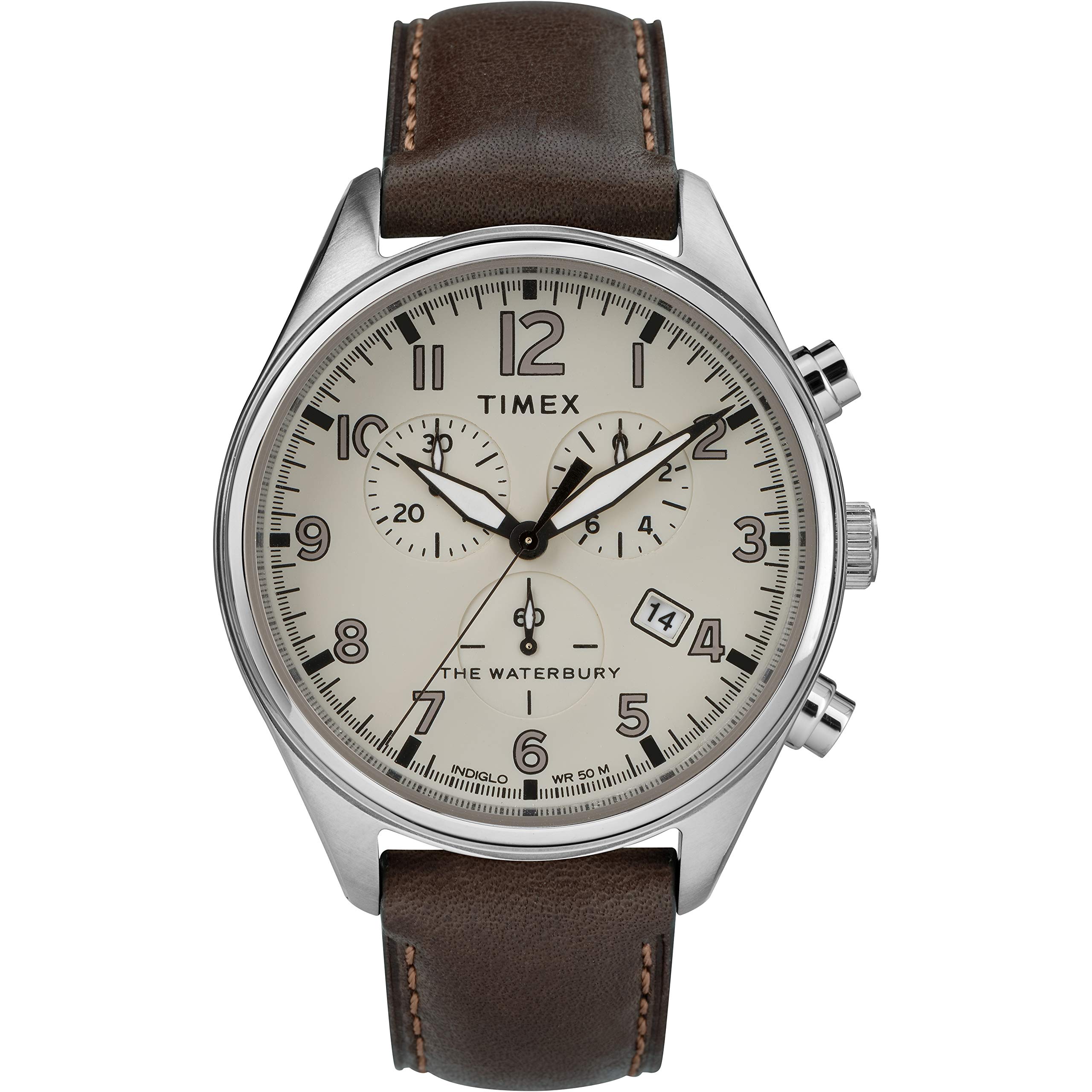 Timex Waterbury Traditional Chrono 42mm SST Tan Dial Brown Strap