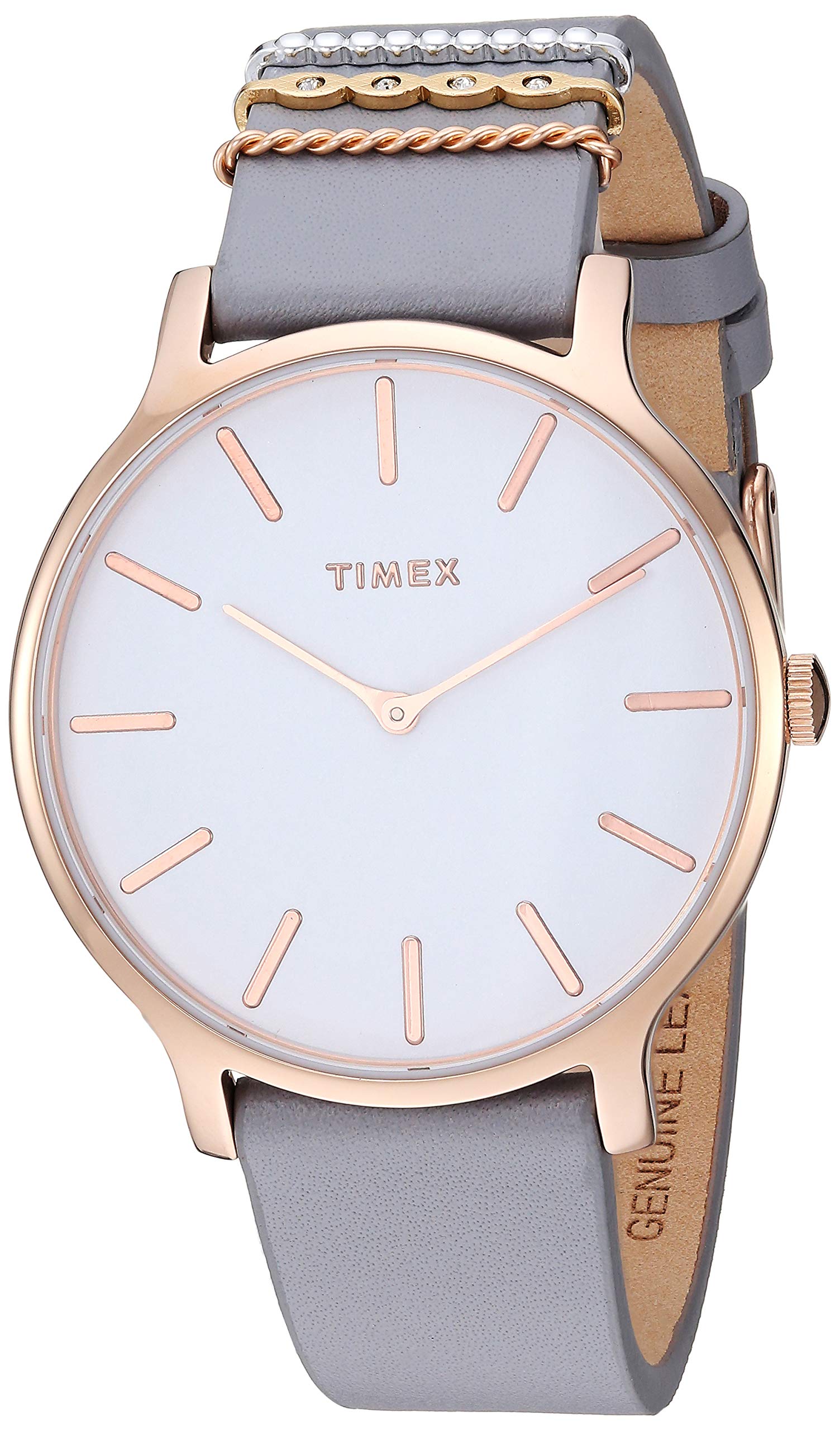 Timex Metropolitan Rose Gold Case/White Dial/ Gray Leather Accessory Strap