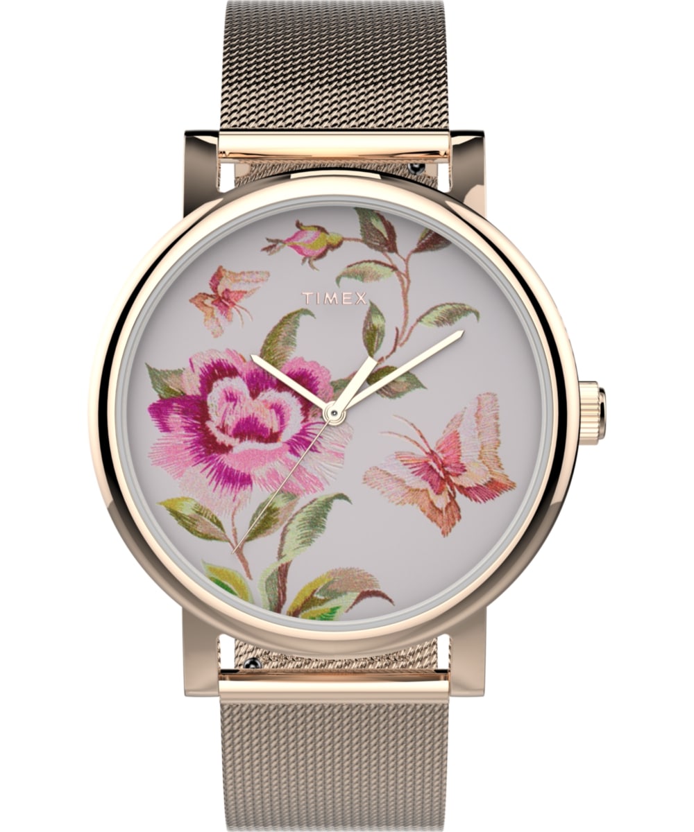 Timex Full Bloom Rose Gold-Tone Mesh Ladies Watch TW2U19500