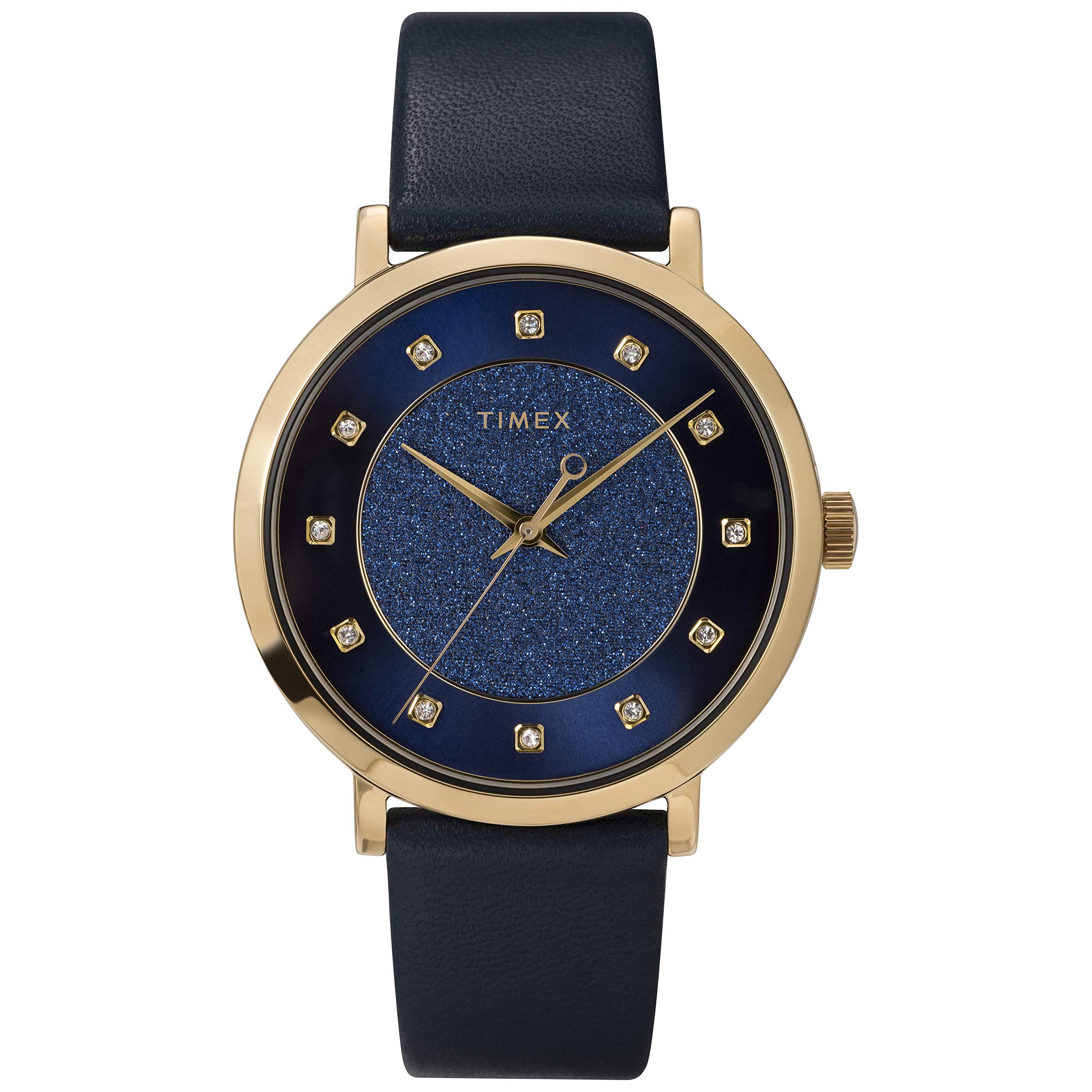 Timex Womens Celestial Opulence 38mm Gold-tone Case / Blue Glitter Dial with Crystal Markers / Blue Leath