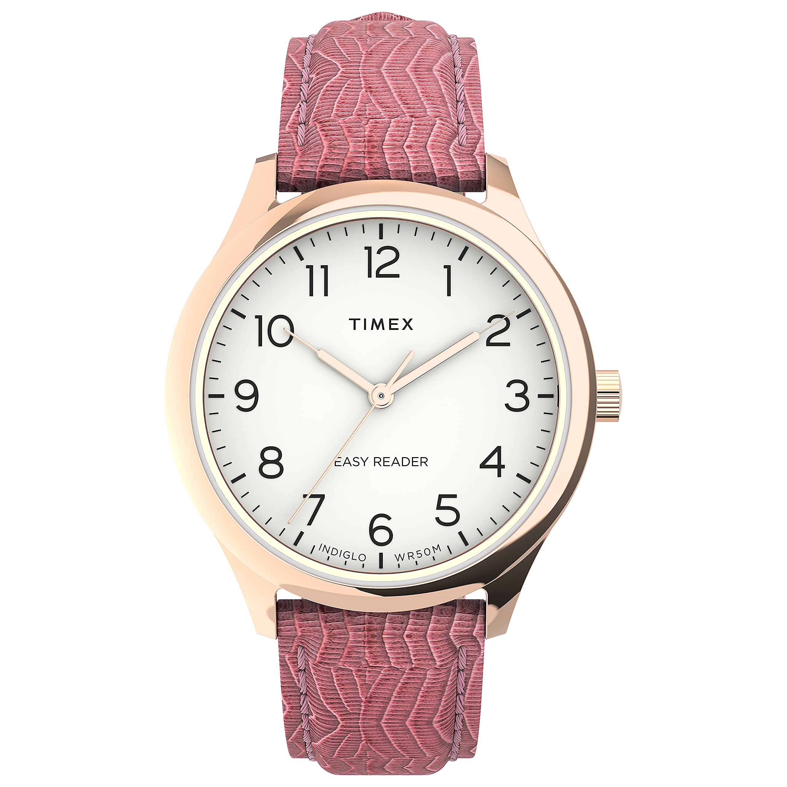 Timex Easy Reader Gen 1 Rose Gold-tone Case White Dial Pink Leather Strap