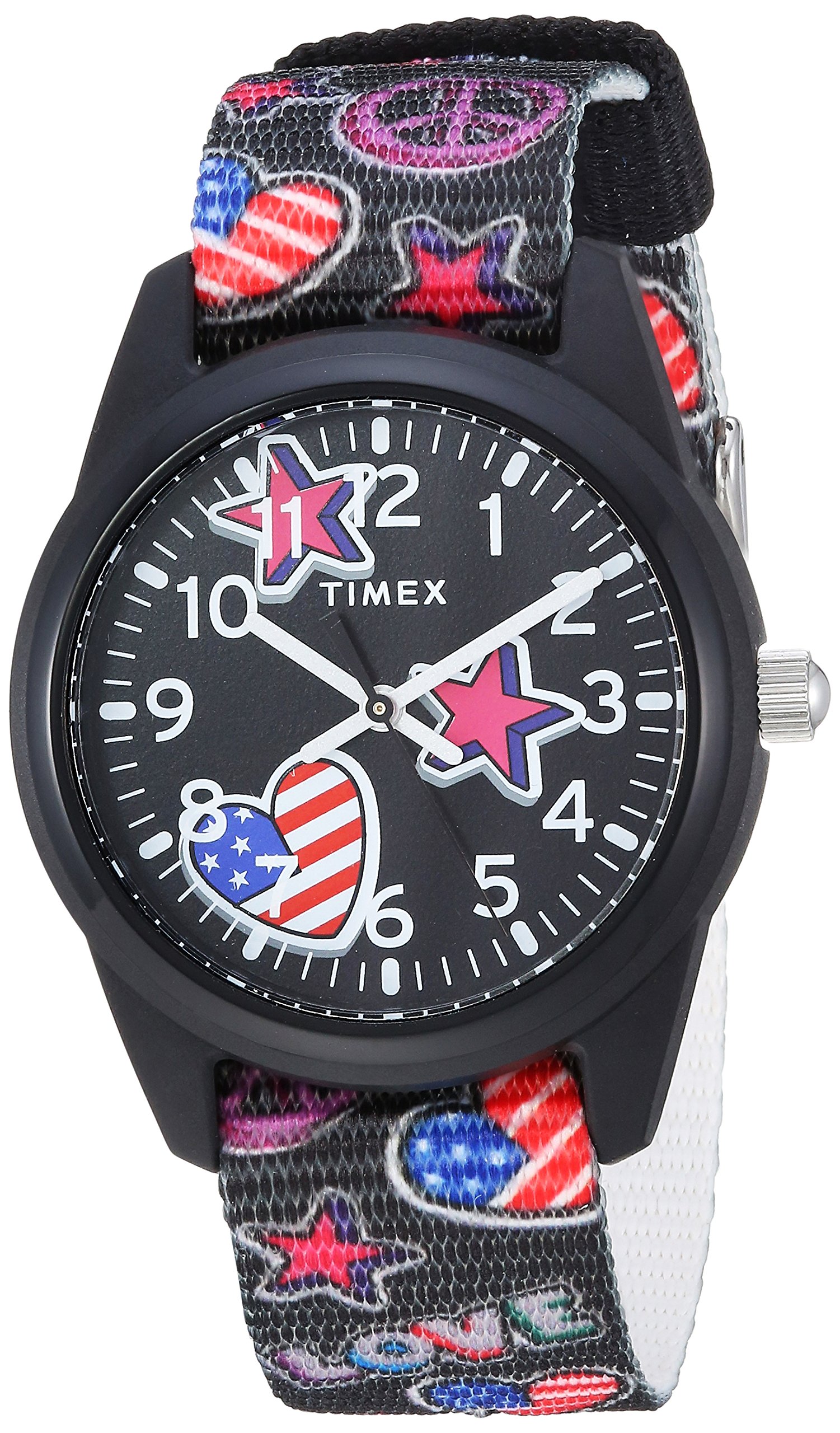 Timex Girls Time Machines Black/Stars & Flags Nylon Strap Watch TW7C23700