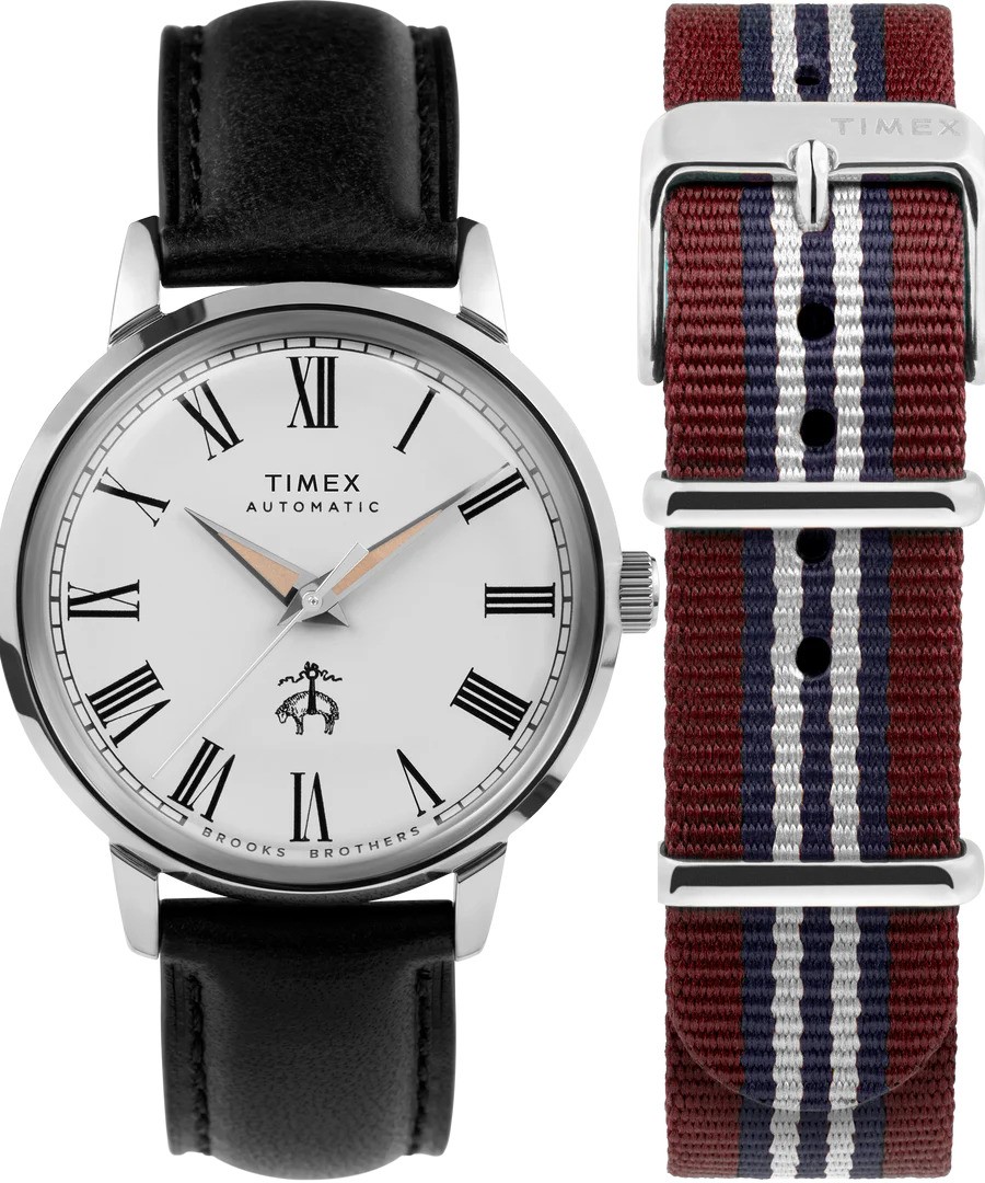Timex x Brooks Brothers Marlin Automatic Leather and Fabric Strap Set Mens Watch TWG029800