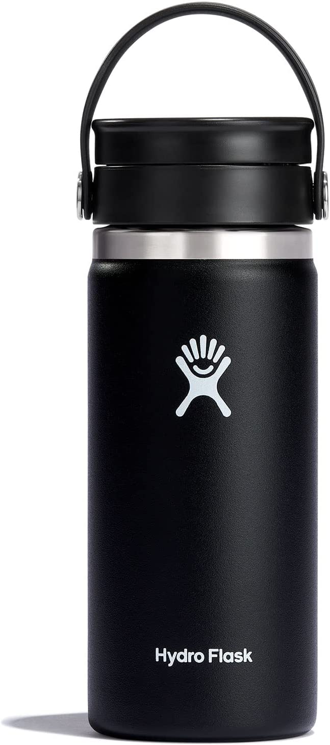 Hydro Flask Wide Mouth with Flex Sip Lid - Insulated 16 Oz Water Bottle Travel Cup Coffee Mug - Black