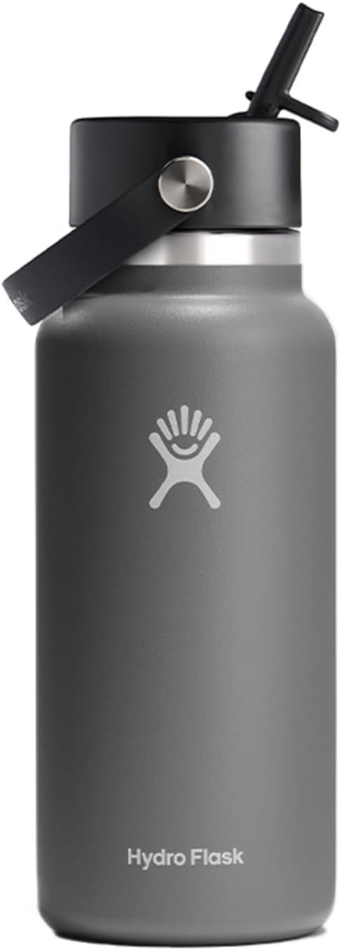 Hydro Flask Vacuum Insulated Stainless Steel Water Bottle Flask - Wide Closeable Straw Lid - 32 oz - Stone