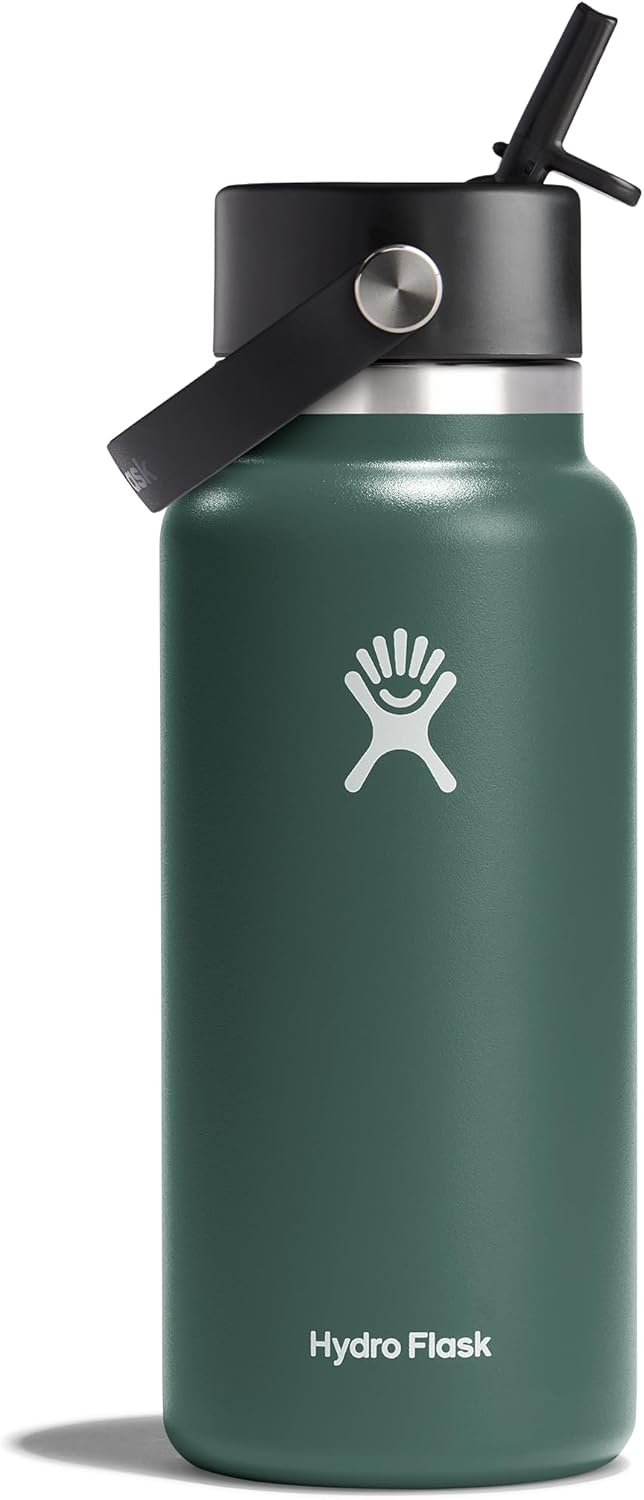 Hydro Flask Vacuum Insulated Stainless Steel Water Bottle Flask - Wide Closeable Straw Lid - 32 oz - Fir