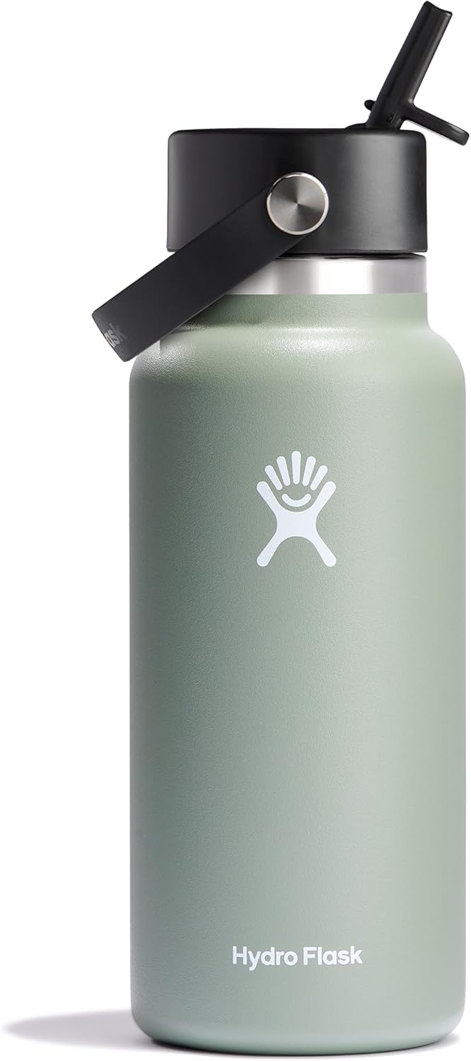 Hydro Flask Vacuum Insulated Stainless Steel Water Bottle Flask - Wide Closeable Straw Lid - 32 oz - Agave